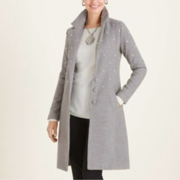 Chico's Jackets & Blazers - NWOT Chico's Faux-Pearl Embellished Gray Jacket